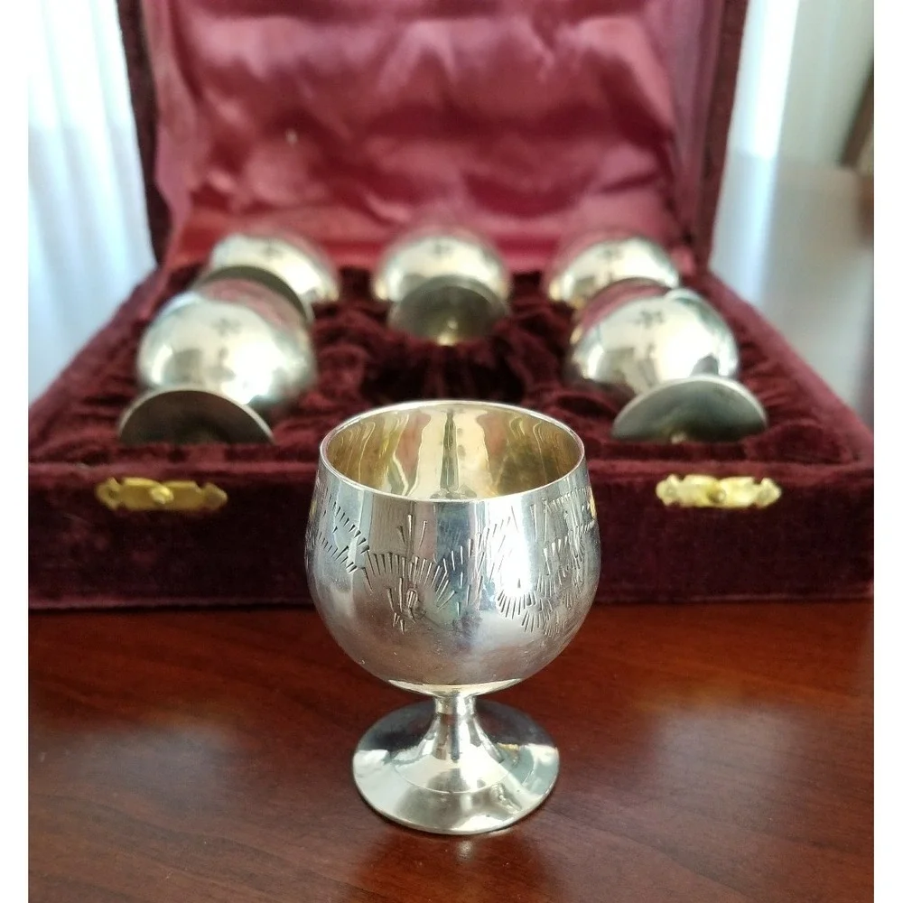 Lot of 6 Vintage/Antique Silver Plated EPNS Small Goblet Cups 2.25